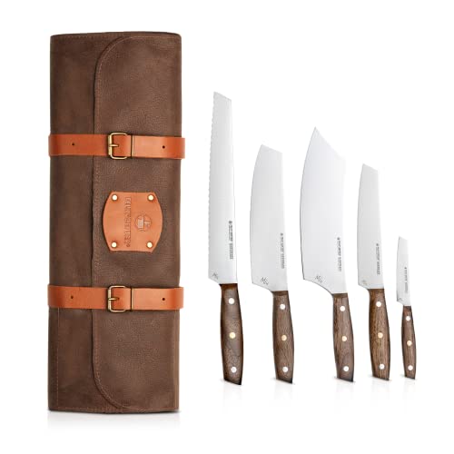 Felix SOLINGEN 220550-GB MIU Messerledertasche inkl. 5 Messer – hochwertige Klingen – Rinderledertasche aus Handarbeit