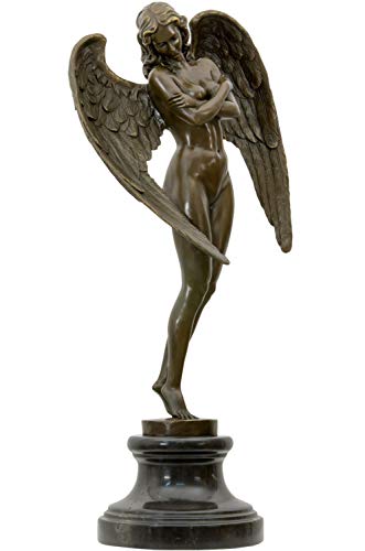 aubaho Bronzeskulptur geflügelte Nacht Engel im Antik-Stil Bronze Figur Statue 64cm