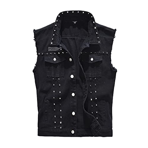 Herren Denim Weste Männer Punk Rock Denim Black Jeans Weste Mode Männer Motorrad Stil Sleeveless Jeansjacke,Schwarz,XXL