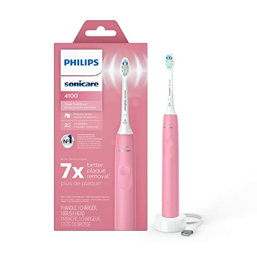 Philips Sonicare 4100 Power Zahnbürste, Wiederaufladbare Elektrische Zahnbürste mit Drucksensor, Deep Pink HX3681/26