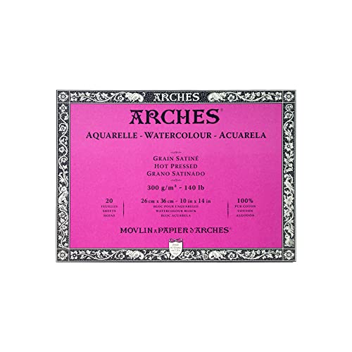 Arches 1795073 Aquarellpapier im Block (26 x 36 cm, 4-seitig geleimt, 300g/m² Satiniert) 20 Blatt naturweiß