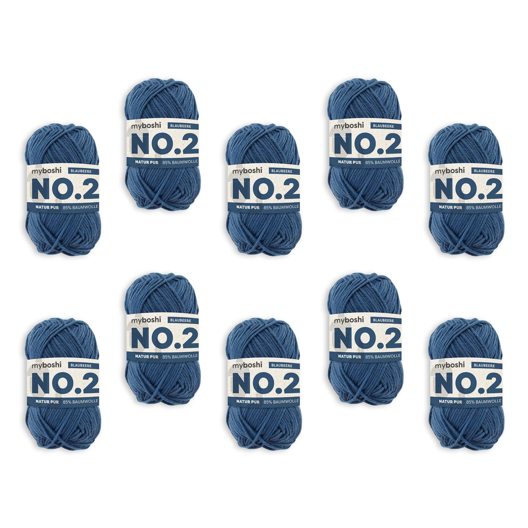myboshi No.2 Baumwolle zum Häkeln, Baby Wolle, vegane Wolle zum Stricken, Wolle 60 Grad waschbar, für Baby und Amigurumi, 50g, Ll 100m Blau (Blaubeere) 10 Knäuel
