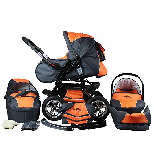 Bergsteiger Milano Kombikinderwagen + Autositz mit Travelsystem (Megaset 10 - teilig); Farbe: Orange & Grey