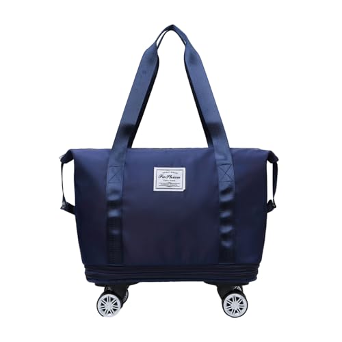 Porceosy Sporttasche mit großer Kapazität, Reisetasche, mit abnehmbaren Rädern, Trocken- und Nass-Trennung, wasserdichtes Oxford-Gewebe, Outdoor-Übernachtung, Workout-Gepäck, dunkelblau