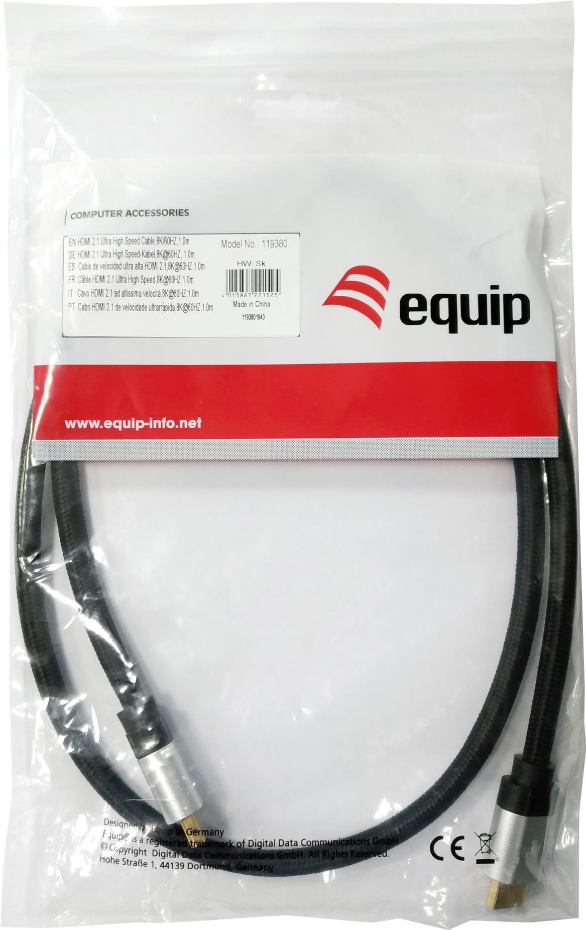 Equip Life - Ultra High Speed HDMI mit Ethernetkabel - HDMI (M) bis HDMI (M) - 3,0m - Schwarz - geformt, 8K Unterstützung (119382)