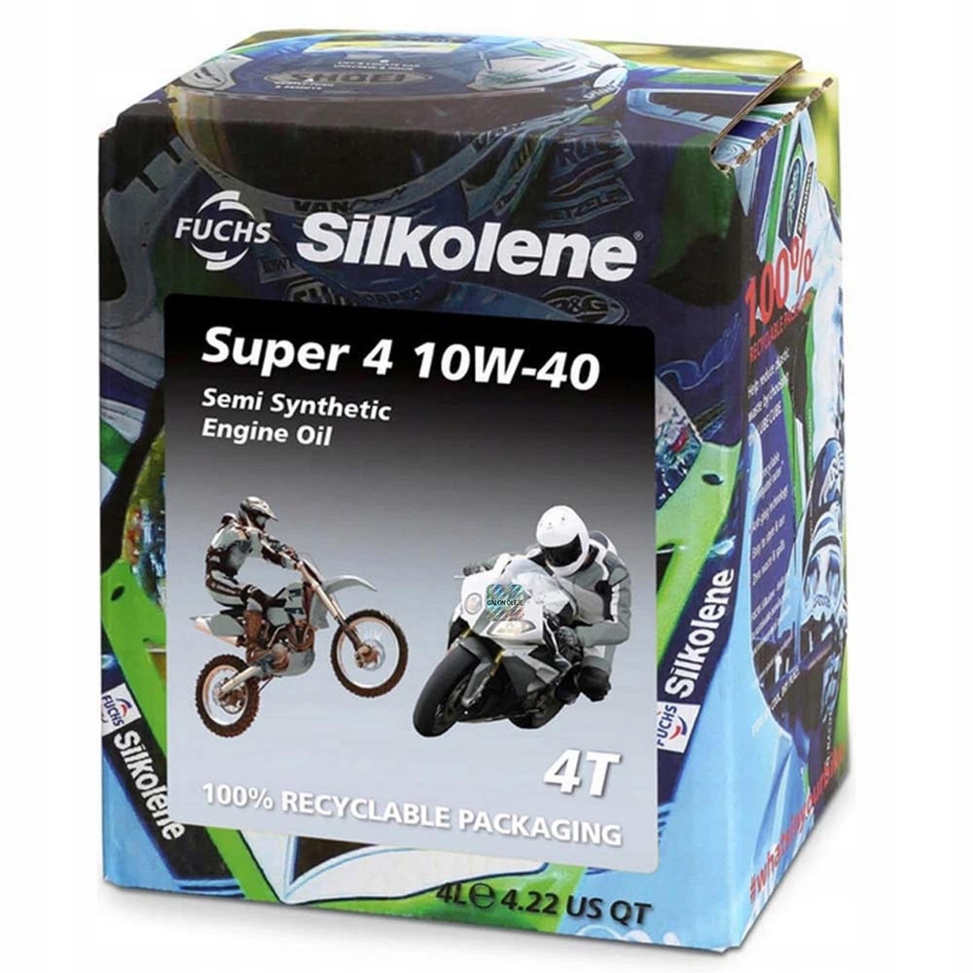 Silkolene Super 4 10W40 teilsynthetisches 4-Takt-Motorrad-Öl – 4 Liter Würfel