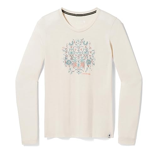 Smartwool Women's Floral Tundra Graphic Long Sleeve Tee, Almond Heather, M