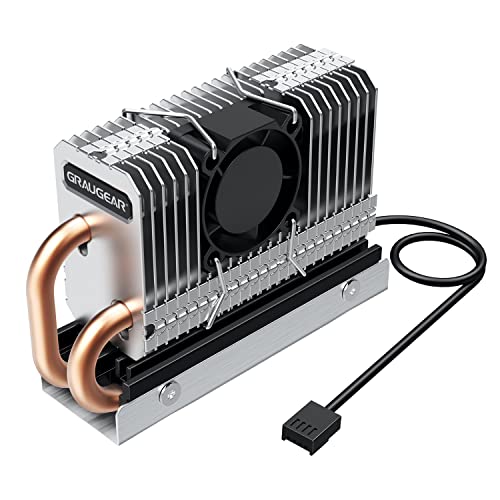 GRAUGEAR | M.2 NVMe SSD (2280) Kühler | Heatpipe Kühler mit Lüfter für M.2 SSD | aktive | 25mm PWM-Lüfter | geräuscharm | 4xWärmeleitpads | Kupfer Heatpipe | Aluminium Lamellen | G-M2HP04-F