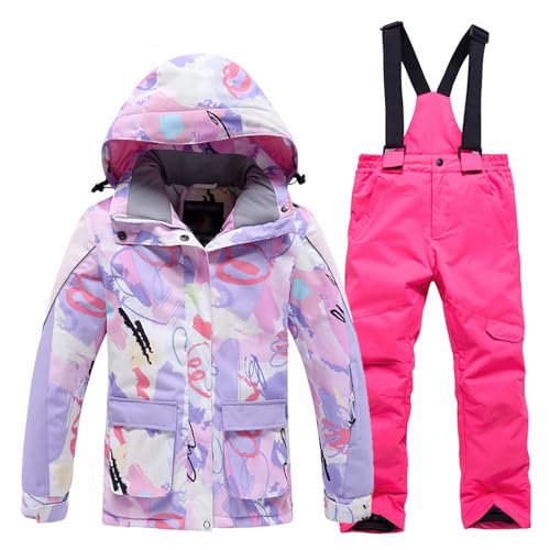 MAOTN Winter-Outdoor-Kinder-Skijacken-Anzug, winddichtes und wasserabweisendes warmes Snowboard-Outfit für Mädchen, Oberteil + Latzhose-Set,Style3,XL
