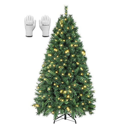 SALCAR Künstlicher Weihnachtsbaum mit Beleuchtung 180 cm, Tannenbaum Künstlich mit Handschuhen und 250 LED, Metall Christbaum Ständer