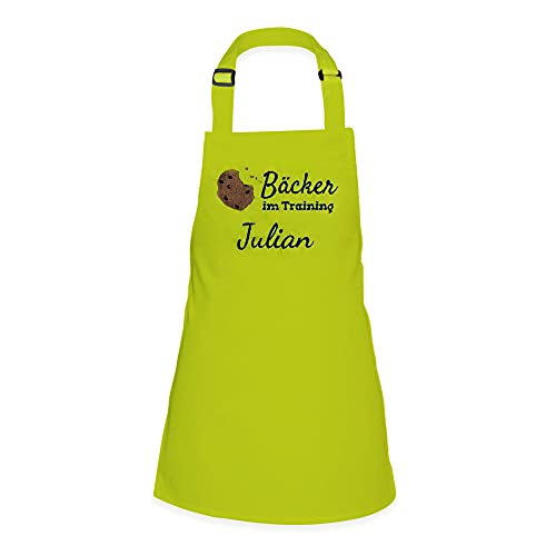 Wolimbo Kinder-Kochschürze - personalisierte Koch-Schürze mit Name - verstellbares Nackenband - individuelle Back-Schürze mit Wunsch Motiv / Name - hellgrün