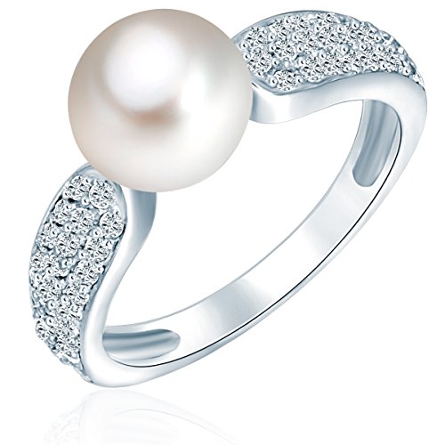 Valero Pearls Damen Ring aus 925/- Sterling Silber mit Zirkonia Süßwasser-Zuchtperle