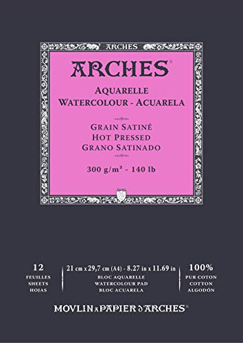ARCHES A1795096 Block Enc 21x29,7 12H Aquarelle 100% Satin 300g Blanc Nat, Naturweiß