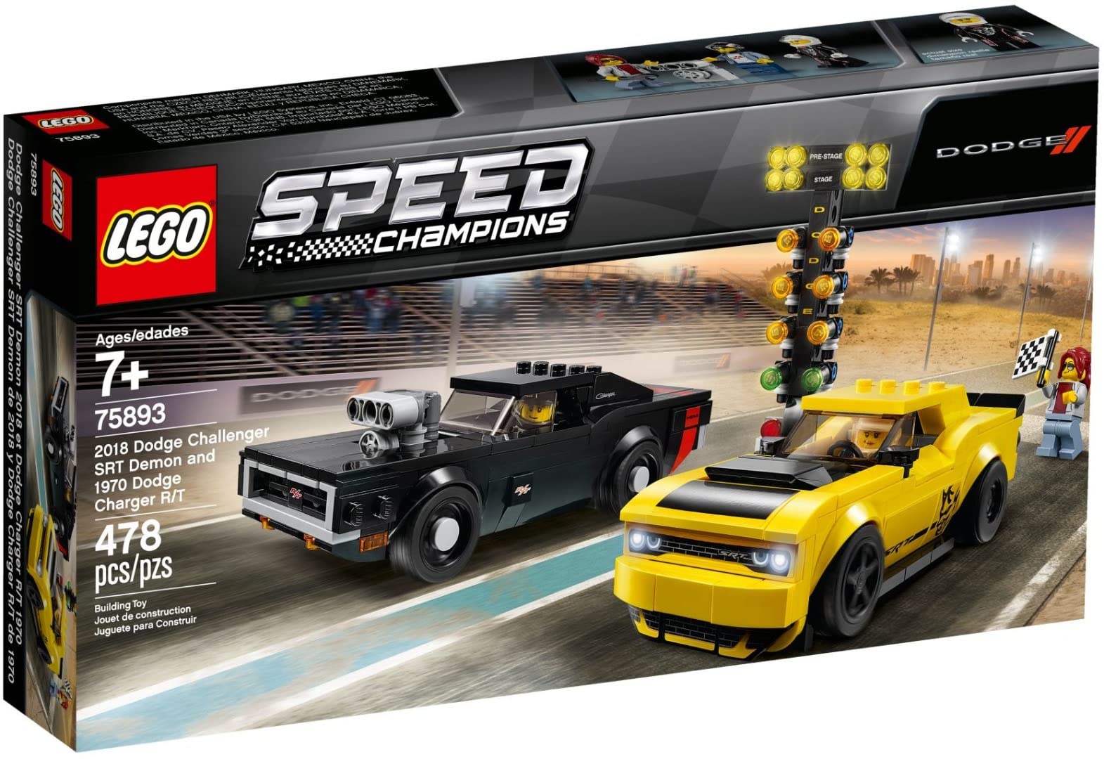 LEGO 75893 Speed Champions 2018 Dodge Challenger SRT Demon und 1970 Dodge Charger R/T Bauset, Rallyeauto, Spielfahrzeuge für Kinder