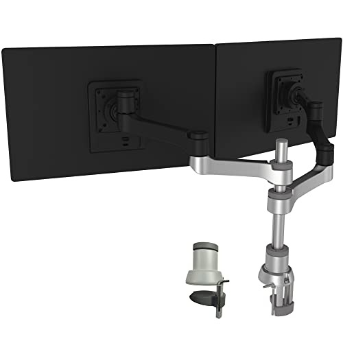 R-Go Zepher C2 nachhaltiger Doppel Monitor Arm, Tischhalterung, Justierbar, monitor halterung für zwei monitore, 8 kg Tragkraft, schwarz/silber Monitorständer, geringer CO2 Fußabdruck