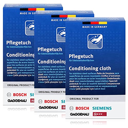 BSH Edelstahlpflegetücher für Bosch, Siemens, Gaggenau, Neff (3er Pack)