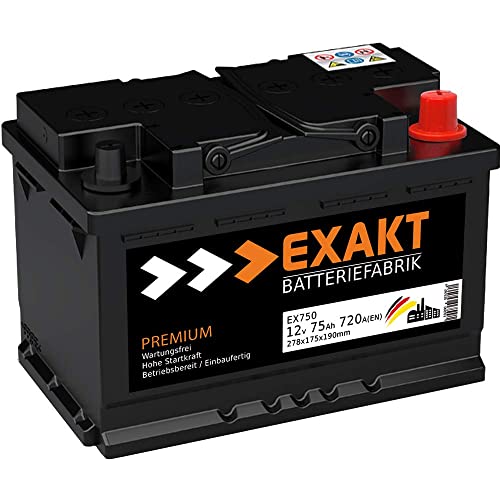 EXAKT Autobatterie 12V 75Ah Starterbatterie PKW KFZ Auto Batterie (75Ah)