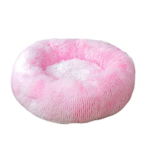 Beruhigendes Katzen- und Hundebett, flauschig, Plüsch, rund, warm, Donut-Design, mit rutschfester Unterseite, verbesserter Schlaf, Haustierhöhle, waschbar (100 cm, ZR Pink)
