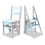 Massivholz-Klappleiter Lehrstuhl for Küche, Haushalt Faltbare Trittschemel Leiter Stuhl Tragbare Trittleiter und Stühle Kombination (Color : White)