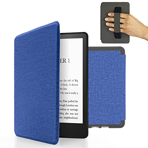 MyGadget Hülle für Amazon Kindle 11. Generation ( Modell 2022 - 6 Zoll) mit Handschlaufe & Auto Sleep / Wake Funktion - Flip Case in Dunkel Blau