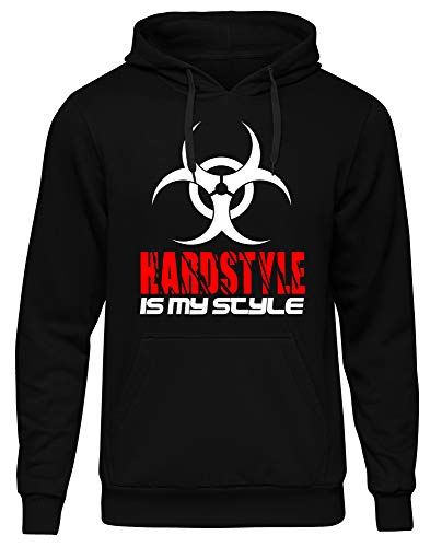 Hardstyle is My Style Männer und Herren Kapuzenpullover | Hardcore Musik Minimal Geschenk | M1 (Schwarz-Rot, S)