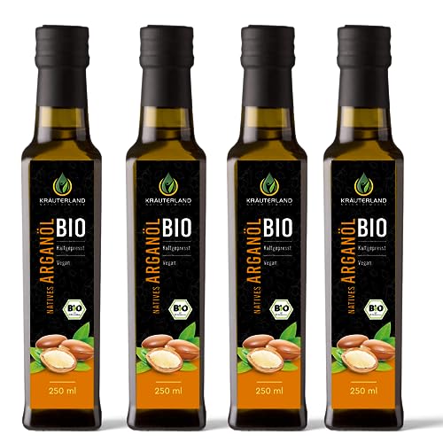 Kräuterland Bio Arganöl - Argan Speiseöl 1L, kaltgepresst, nativ aus Marokko - ungeröstet, mild & vegan zum Kochen & Backen für die ausgewogene Küche - in Premium Qualität