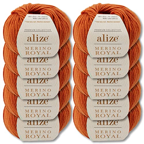 Wohnkult Alize 10x50 g Merino Royal 100% Merinowolle 9 Farben zur Auswahl Superwash Wolle Warmer (89 | Terracotta)