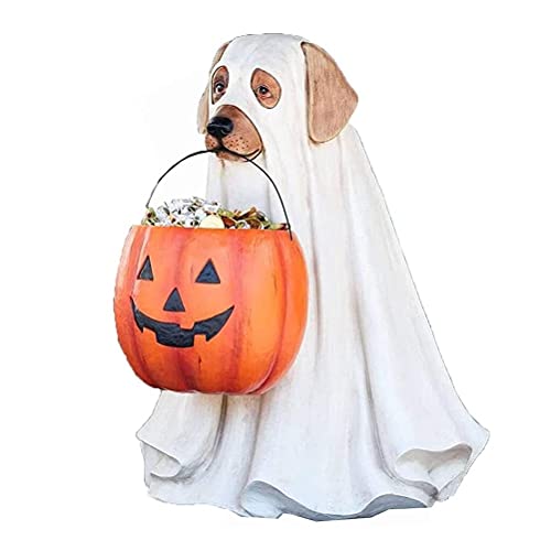 POXIAO Ghost Dog Candy Bowl Halter lebensgroß, Snackschale, Halloween Kürbis Snack Bowl Ständer, Süßes oder Saures Zauberer Ghost Dog Eimer, Halloween Candy Bowl