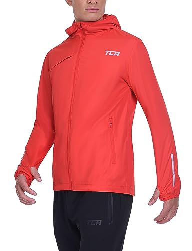 TCA Herren Lauf-Softshelljacke. Reflektierende atmungsaktive Packable-Jacke mit Reißverschlusstaschen - Rot, XXL