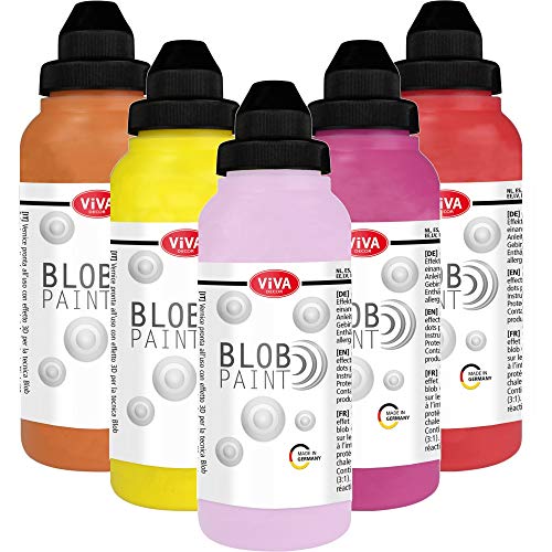 Viva Decor Blob Paint Set (Bubble Kiss, 5 x 280 ml) - gebrauchsfertiges Farben Set für Blob Painting Dot Painting Art - Dotting Tool für Leinwand, Mandala