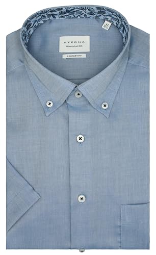 ETERNA Herren Businesshemd Kurzarm Comfort FIT | Struktur Blau | Button-Down Kragen Gr. 44