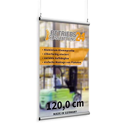 Betriebsausstattung24® Poster- und Plakatklemmschiene | Klemmleiste | Plakatleiste | Zur Aufhängung von Postern | Profilbreite: 2,5 cm | Aluminium (120,0 cm)