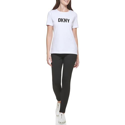 DKNY Women's Short Sleeve Logo T-shirt, White / Black, XS
