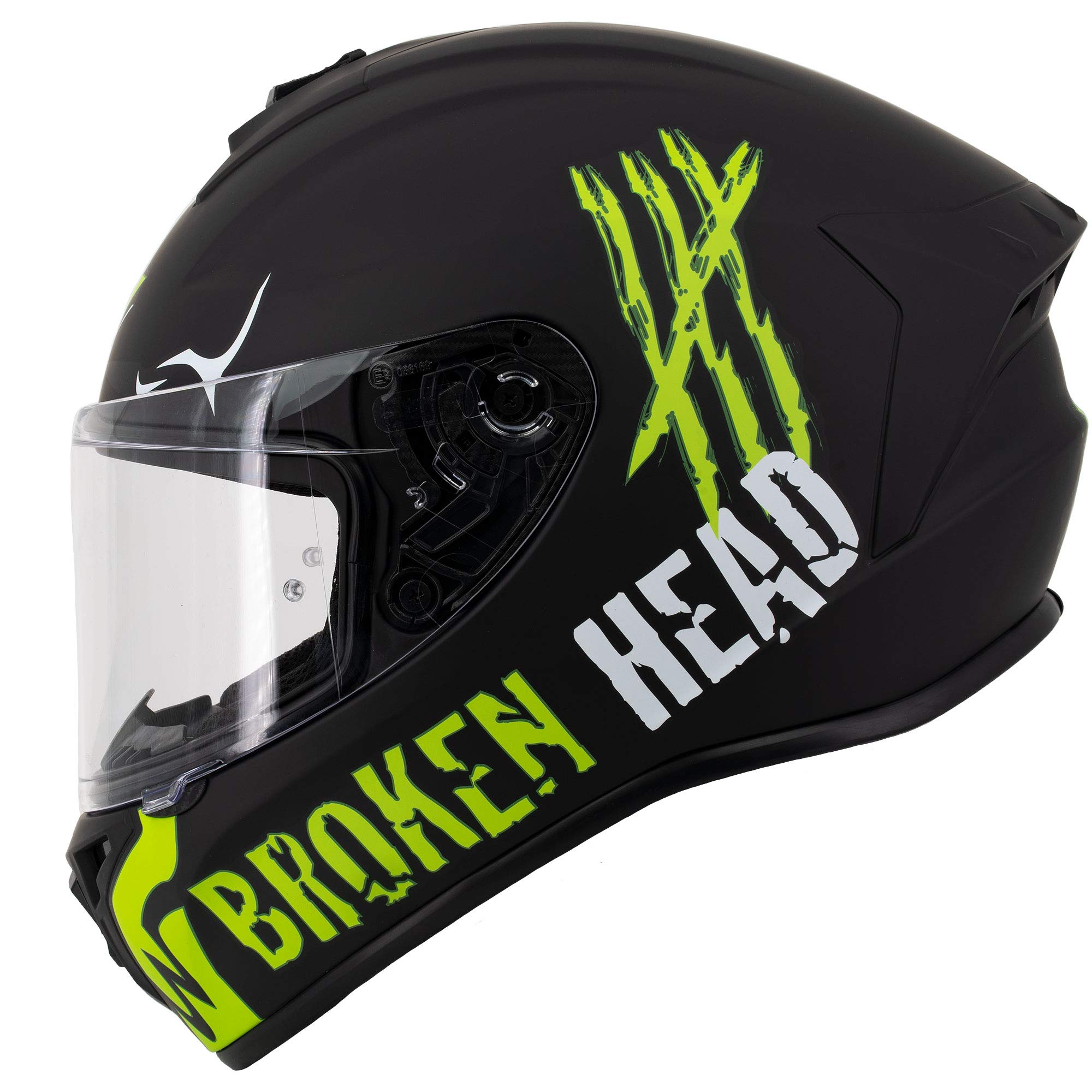 Broken Head Adrenalin Therapy 4X - Sportlicher Integralhelm - Motorrad-Helm - Schwarz-Grün Matt - Größe M (57-58 cm)