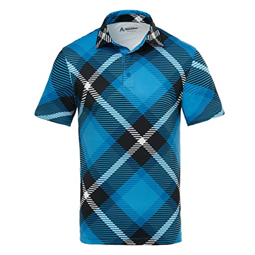 Royal & Awesome Big Blue Tartan Golf Polo -Hemden für Männer, Golftimen für Männer, Golfhemden Männer, Männer Golfhemden, Herren Golf Polo -Hemden