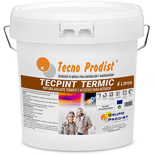 TECPINT TERMIC von Tecno Prodist - (4 Liter) Innenfarbe auf Wasserbasis, mit Wärme- und Schalldämmung - Feuchtigkeitsschutz - Wände und Decken - Superweiß - Einfache Anwendung - Geruchlos (WEISS)