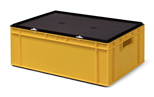 Lagerbehälter/Euro-Transport-Stapelbox K-TK 600/210-0, gelb, mit Verschlußdeckel schwarz, 600x400x221 mm (LxBxH), aus PP. 40 Liter Nutzvolumen