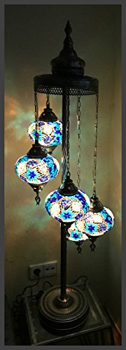 Samarkand - Lights Handgefertigtes Mosaik-Tischlampe (6 Varianten), Mosaiklampe, Stehleuchte L, Nachttischlampe aus Mosaik, Tiffany-Stil, Dekolampe (Blau-Stern)