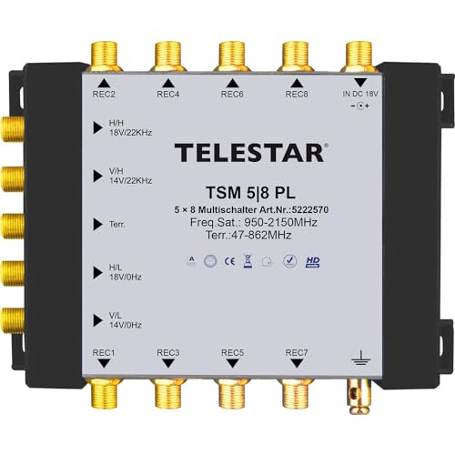 Telestar TSM 5/8 Premium Line Multischalter zur Versorgung von bis zu 8 Teilnehmern (4 SAT+ 1 DVB-T2 Eingang/8 Ausgänge, inkl. Netzteil 100-230V)