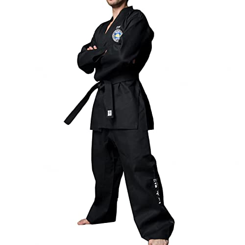 KUXUAN Schwarzer ITF Taekwondo-Anzug für Erwachsene, Bestickter Karate-Anzug Judo-Anzug für Das Judo-Training,Black-190