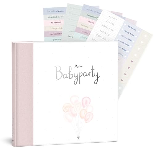 MINTKIND® Meine Babyparty - Gästebuch und Fotoalbum zur Baby Shower Geschenk für eine unvergessliche Party I Hardcover rosa mit Sticker