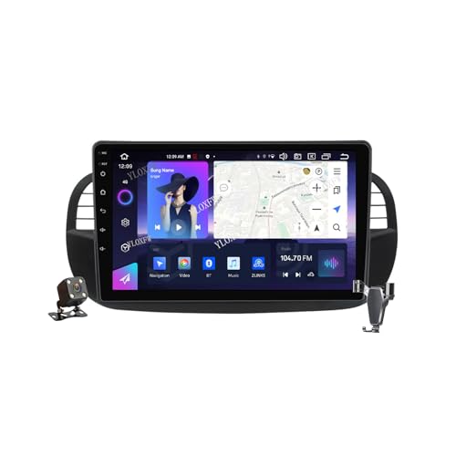 YLOXFW Android 12.0 Autoradio Stereo Navi mit 4G 5G WiFi DSP Carplay für FIAT 500 2007-2015 Sat GPS Navigation 9 Zoll MP5 Multimedia Video Player FM BT Receiver,Schwarz,M200S