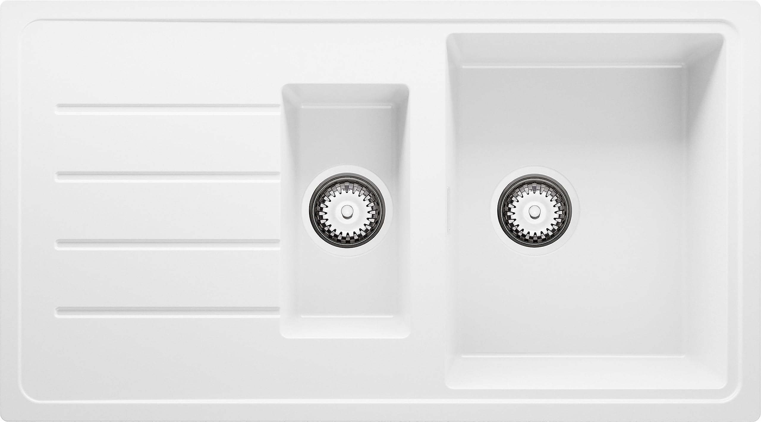 Spülbecken Weiß 90 x 50 cm, Granitspüle + Ablauf-Set, Küchenspüle ab 60er Unterschrank, Einbauspüle von Primagran