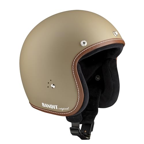 BANDIT Jet Premium Open Motorcycle Helmet Matte Beige Leather Profile Custom Biker Style Visor Included Dull Sand Open Helmet JETPSF (L)