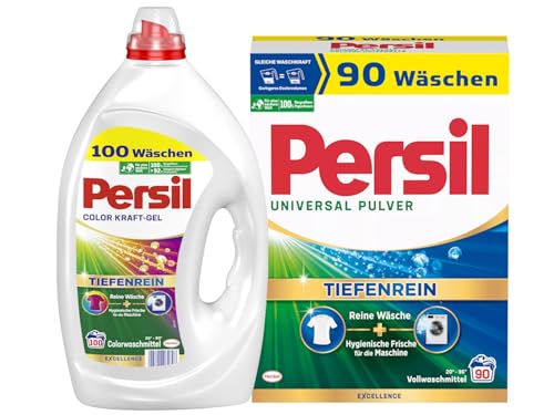 PERSIL-Set Kraft-Gel 100 Waschladungen Color & Pulver 90 Waschladungen Universal, Color- & Vollwaschmittel-Set für reine Wäsche und hygienische Frische für die Maschine