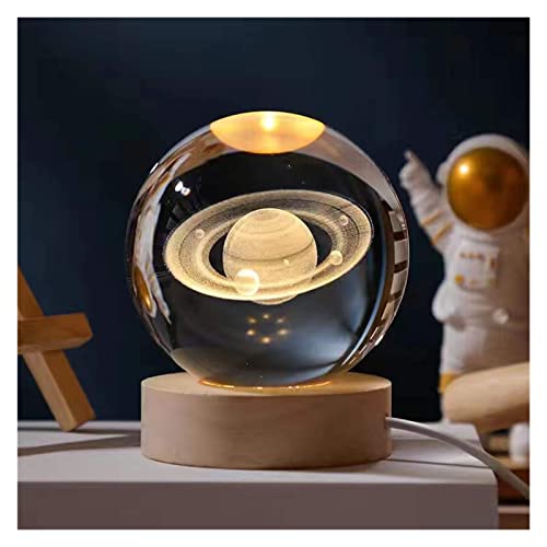EWYOTUAL Raumdekoration Kristallkugel, Kristall-Astronauten-Planeten-Globus, 3D-Sonnensystem-Kugel mit Touch-Schalter, LED-Lichtbasis, Astronomie-Geschenk (Color : 1 UK, Size : 80mm)