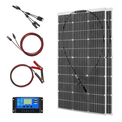 Solar module flexible 200W Kit 2 * 100W 18V photovoltaic module single crystal 20A controller, for charging 12V batteries - mobile homes, caravans, boats, roofs （200）
