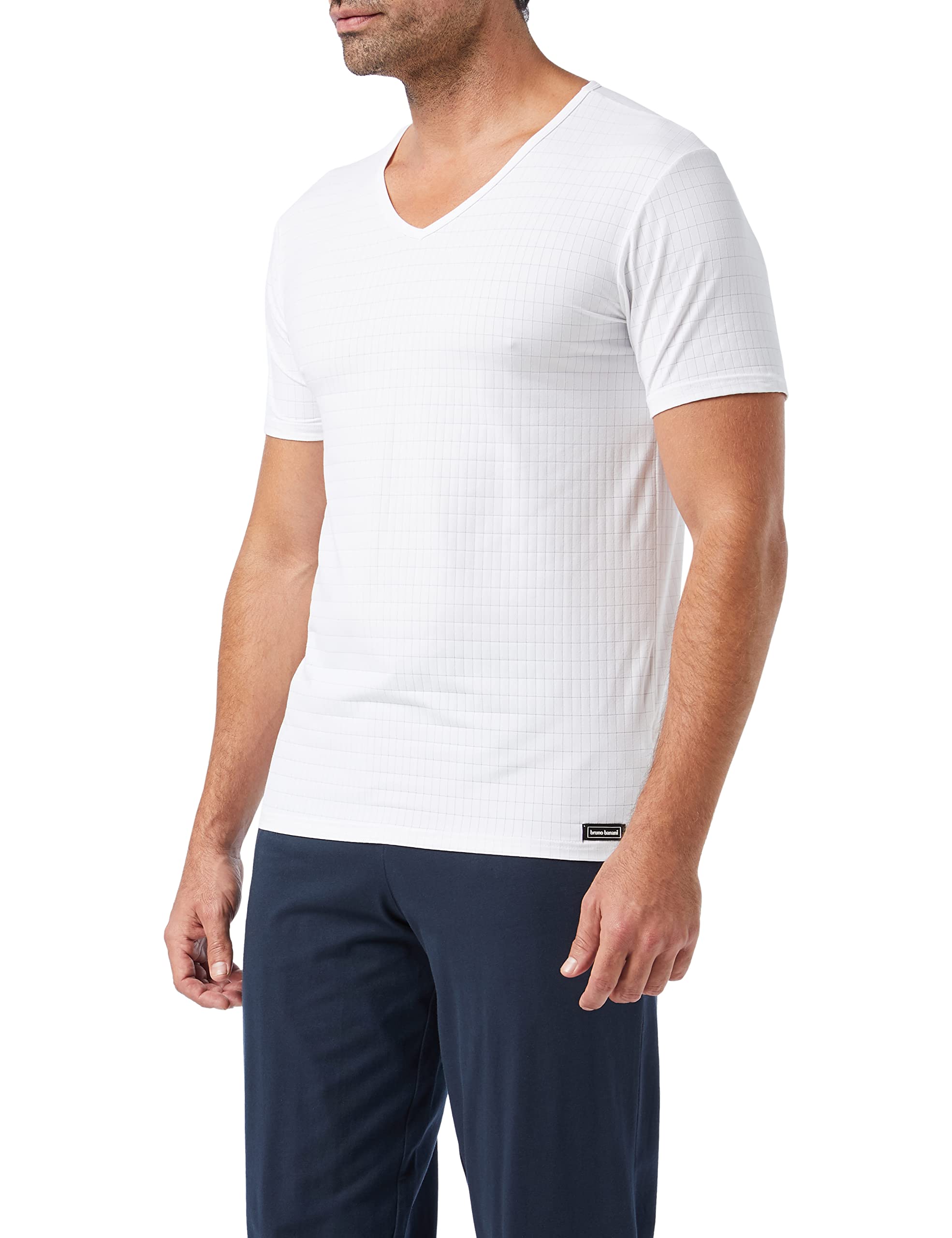 bruno banani Herren V-Shirt Check Line 2.0 Unterhemd, Weiß (Weiß Karo 1612), Medium (Herstellergröße: M)
