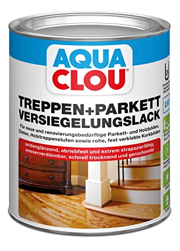 Aqua Clou Treppen- und Parkett Versiegelungslack 0,75L: Anwendung auf neuen Holzböden und im Rahmen der Renovierung für Dielen, Holz-Treppenstufen sowie Korkböden