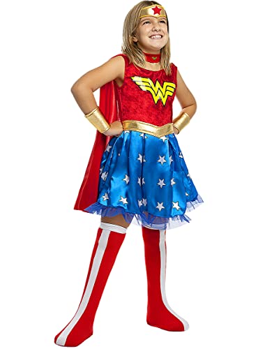 Funidelia | Wonder Woman Kostüm 100% OFFIZIELLE für Mädchen Größe 5-6 Jahre ▶ Superhelden, DC Comics, Justice League - Farben: Bunt, Zubehör für Kostüm - Lustige Kostüme für Deine Partys